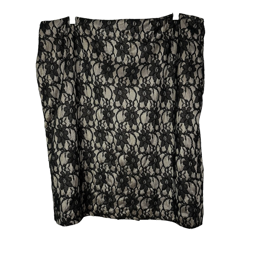 Preston & York Black Floral Lace Pencil‎ Skirt Womens 16 Nude Lining Back Slit